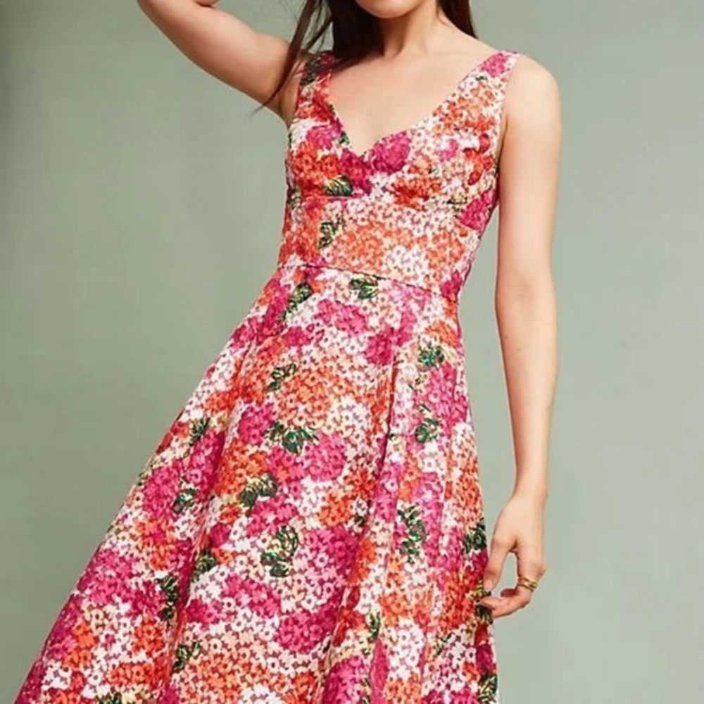 Anthropologie Floral Tea Length Dress with Pockets - never worn with tags